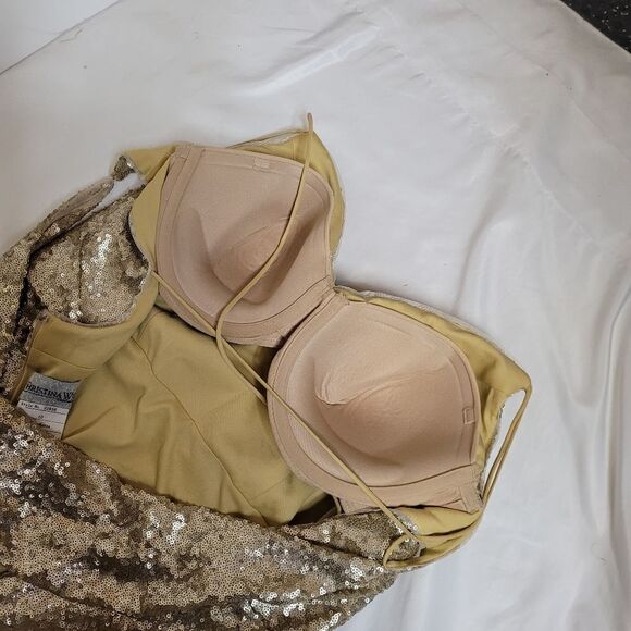 CHRISTINA WU gold matte sequin celebration style cowl back gown dress‎ 10 - Picture 6 of 13